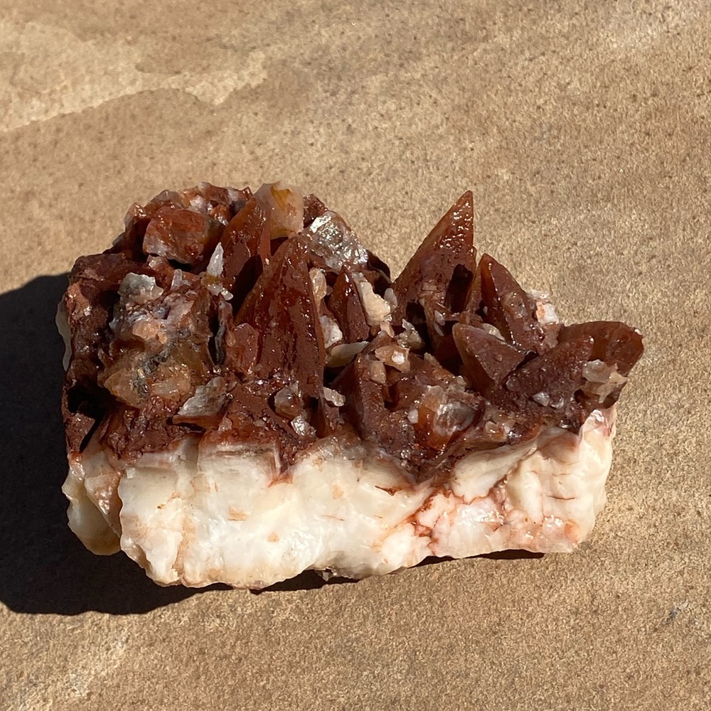 Brown Dogtooth Calcite Cluster on Matrix – Unique Collector Piece